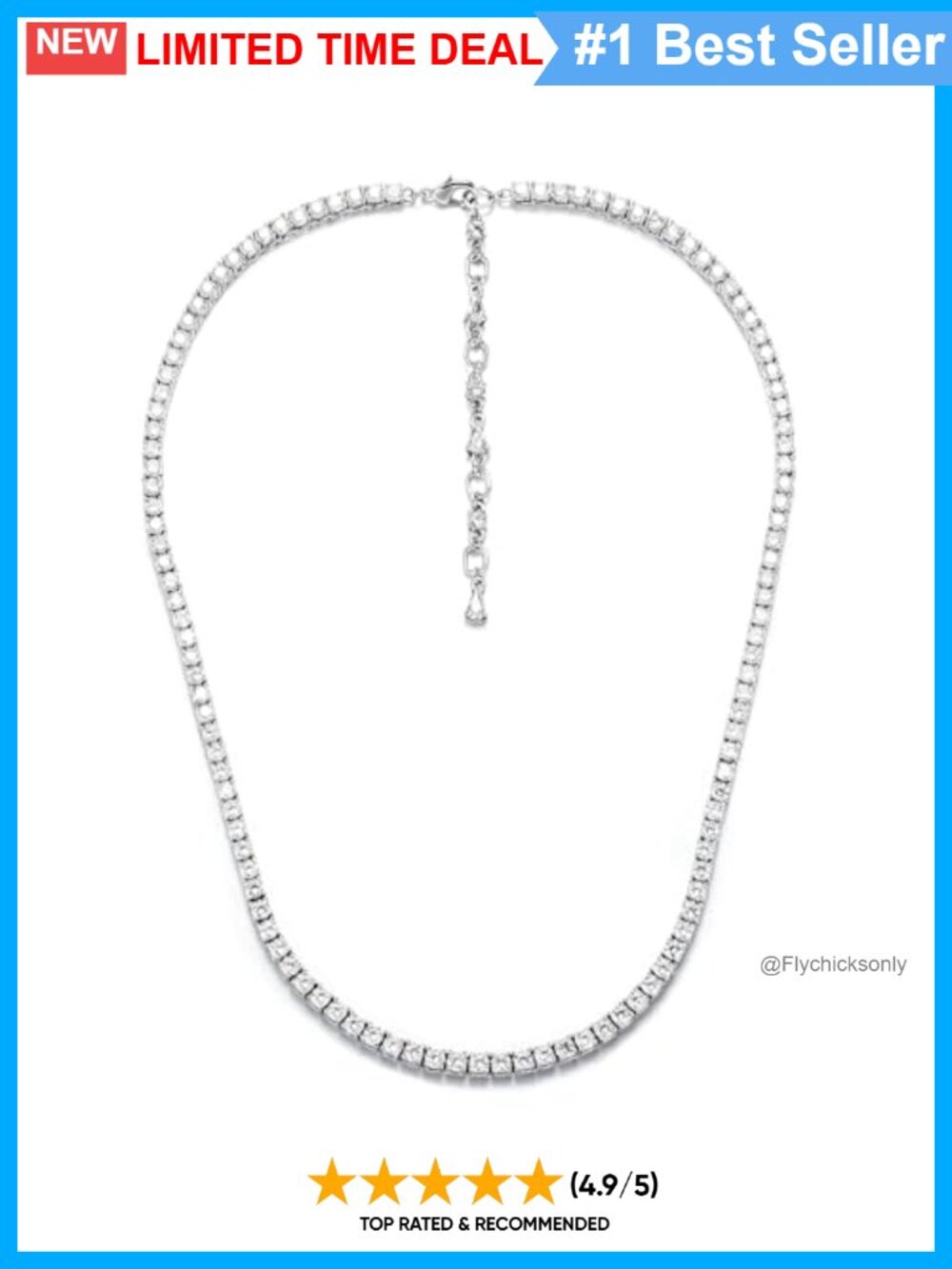 18K White Gold Plated 5A CZ Tennis Necklace Adjustable Chain
